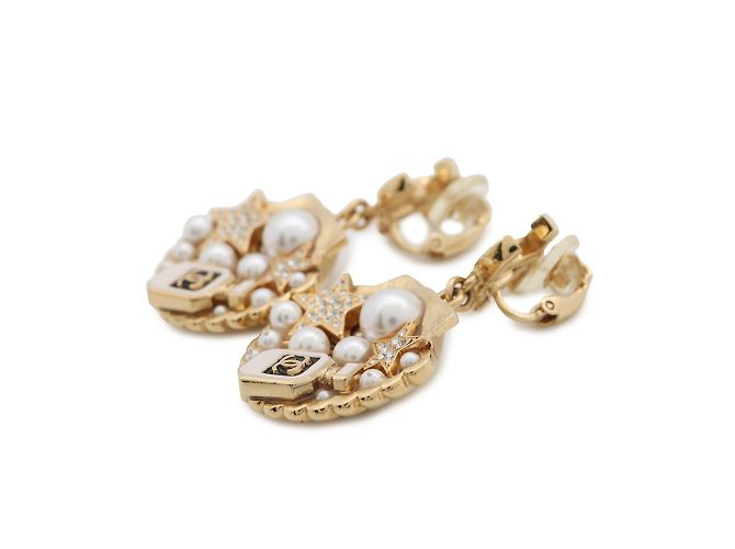 Orecchini a clip Chanel con motivo di strass e conchiglia - vista 2