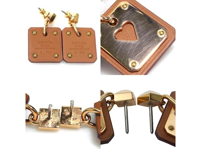 Hermès Orecchini a perno As de Coeur Hermes Marrone D'oro - vista 4