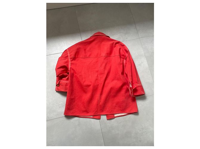 Chaqueta Chanel Rojo Coral Algodón Roja - vista 8