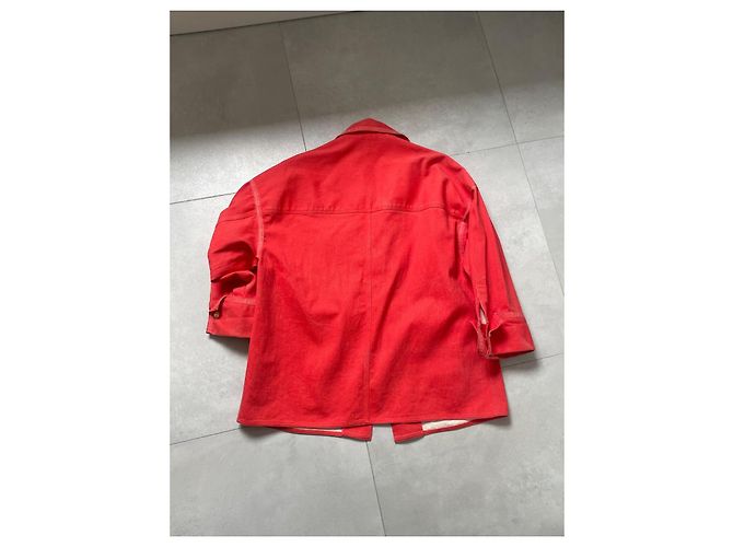 Chaqueta Chanel Rojo Coral Algodón Roja - vista 9