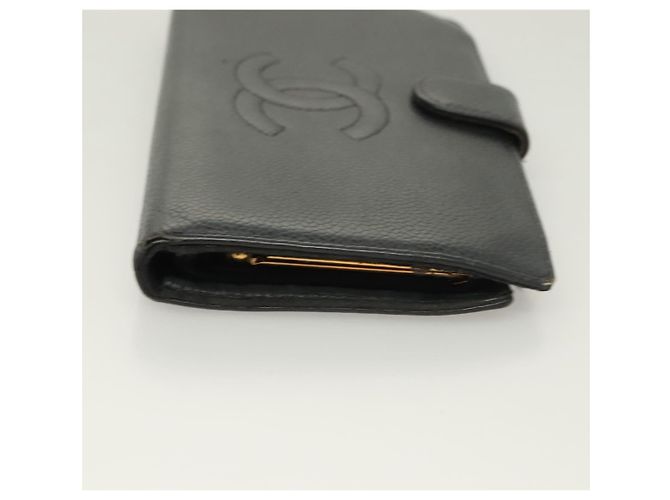 CHANEL Portafoglio Lungo Pelle Caviar Nero Oro CC Auth bs27231 D'oro - vista 3