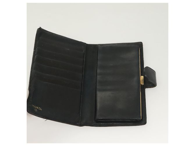 CHANEL Portafoglio Lungo Pelle Caviar Nero Oro CC Auth bs27231 D'oro - vista 8