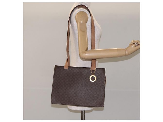 Céline Borsa a spalla in tela Macadam CELINE PVC marrone oro Auth 130361 D'oro - vista 21