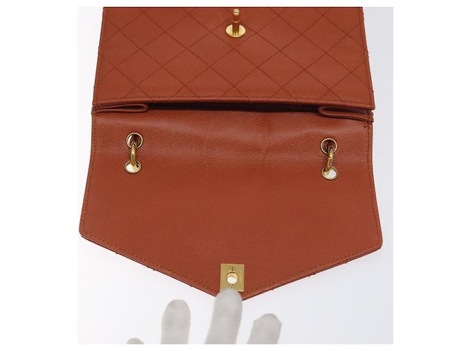 CHANEL Borsa Matelassé Pelle Caviar Marrone Oro CC Auth 130197 D'oro - vista 10