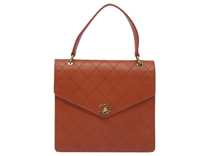 CHANEL Borsa Matelassé Pelle Caviar Marrone Oro CC Auth 130197 D'oro - vista 13