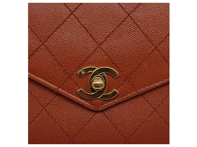 CHANEL Borsa Matelassé Pelle Caviar Marrone Oro CC Auth 130197 D'oro - vista 17