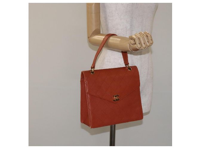 CHANEL Borsa Matelassé Pelle Caviar Marrone Oro CC Auth 130197 D'oro - vista 23