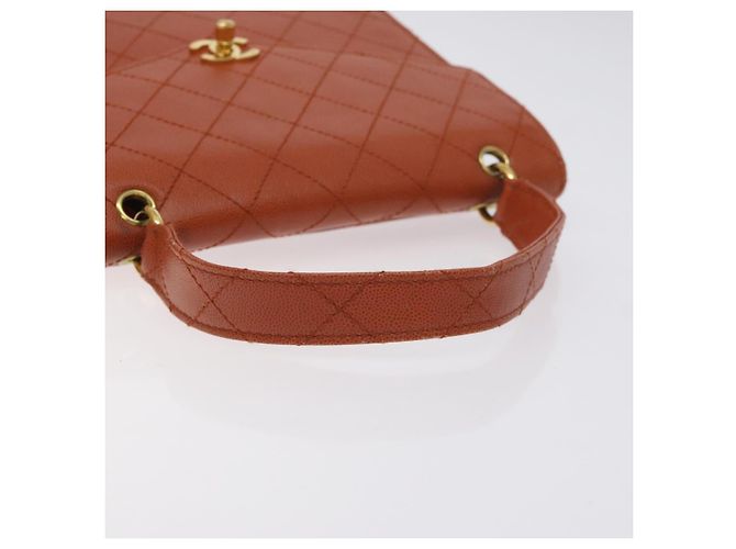 CHANEL Borsa Matelassé Pelle Caviar Marrone Oro CC Auth 130197 D'oro - vista 7