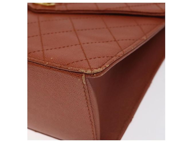 CHANEL Borsa Matelassé Pelle Caviar Marrone Oro CC Auth 130197 D'oro - vista 9