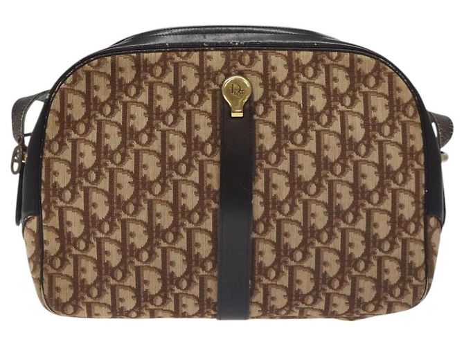 Borsa a spalla in tela Trotter Christian Dior marrone oro Auth 130411 D'oro - vista 13