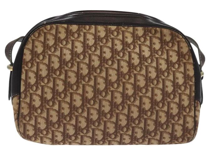 Borsa a spalla in tela Trotter Christian Dior marrone oro Auth 130411 D'oro - vista 2