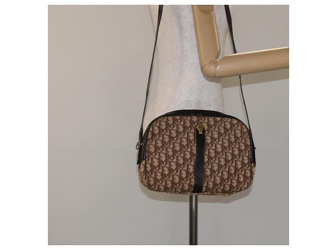 Borsa a spalla in tela Trotter Christian Dior marrone oro Auth 130411 D'oro - vista 21