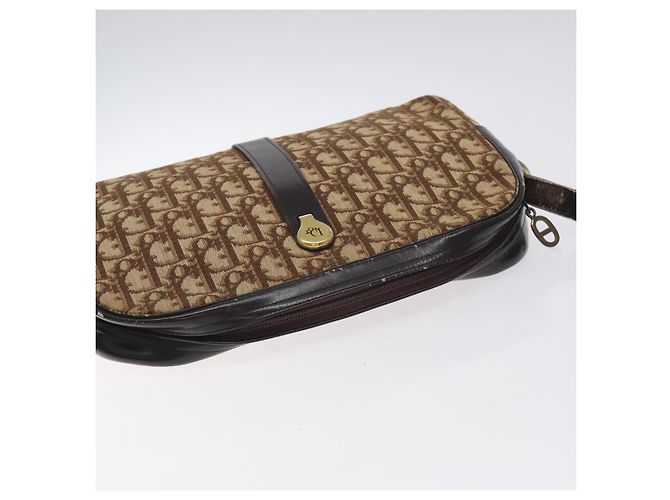Borsa a spalla in tela Trotter Christian Dior marrone oro Auth 130411 D'oro - vista 6