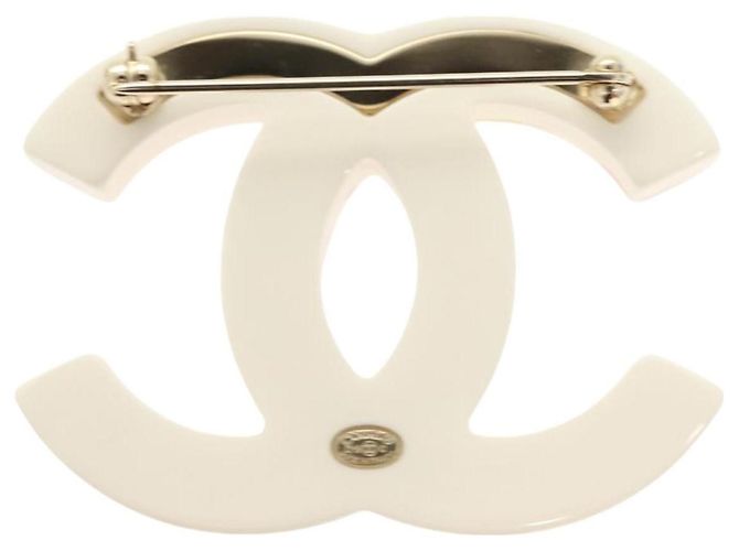 Spilla in plastica CHANEL COCO Mark con strass bianchi CC Auth BA3099 Bianco - vista 3