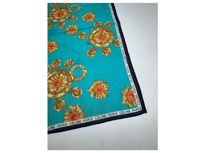 Céline Sciarpa Barocca Vintage Celine turchese oro Verde - vista 2