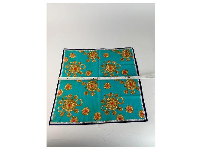 Céline Sciarpa Barocca Vintage Celine turchese oro Verde - vista 8