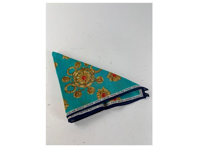 Céline Sciarpa Barocca Vintage Celine turchese oro Verde - vista 9