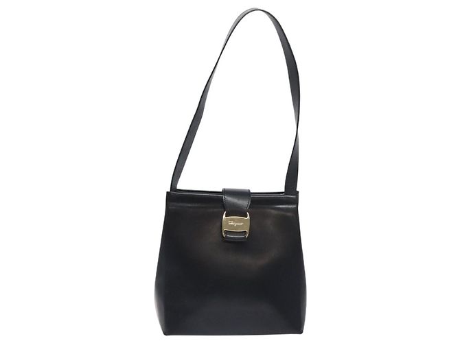Borsa a Spalla Vala in Pelle Nera e Oro Auth 130219 di Salvatore Ferragamo Nero D'oro - vista 13