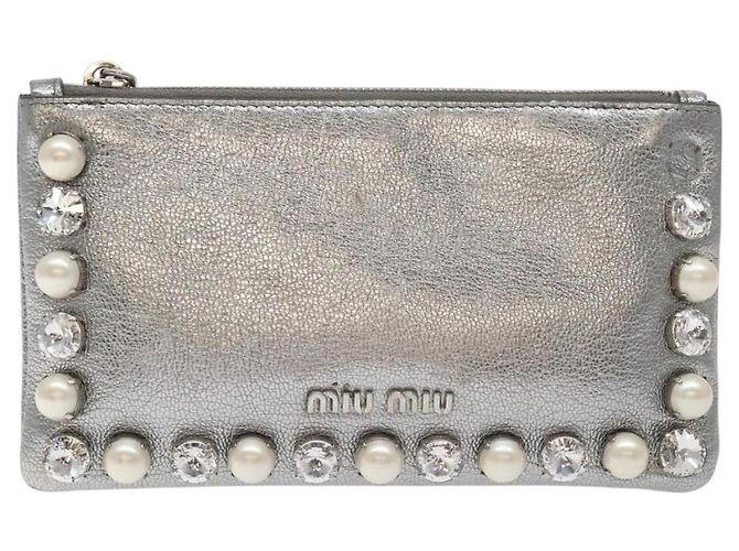Pochette in pelle Miu Miu argento Auth BA3607 - vista 13
