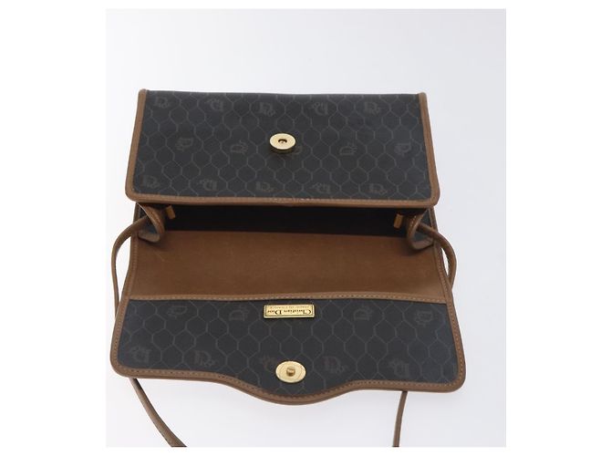 Borsa a spalla in tela a nido d'ape Christian Dior PVC nera e dorata Auth SW976 - vista 10