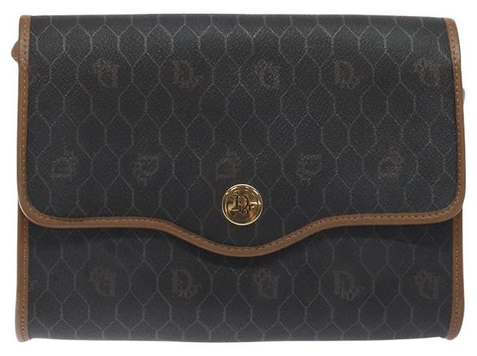Borsa a spalla in tela a nido d'ape Christian Dior PVC nera e dorata Auth SW976 - vista 13