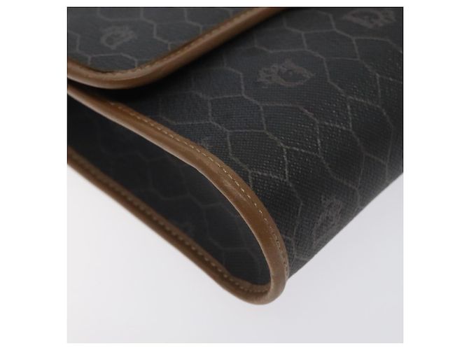 Borsa a spalla in tela a nido d'ape Christian Dior PVC nera e dorata Auth SW976 - vista 14