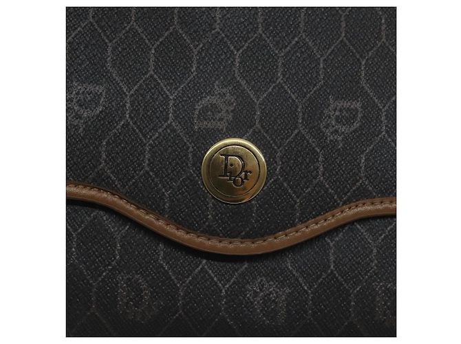 Borsa a spalla in tela a nido d'ape Christian Dior PVC nera e dorata Auth SW976 - vista 17