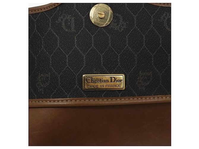 Borsa a spalla in tela a nido d'ape Christian Dior PVC nera e dorata Auth SW976 - vista 18