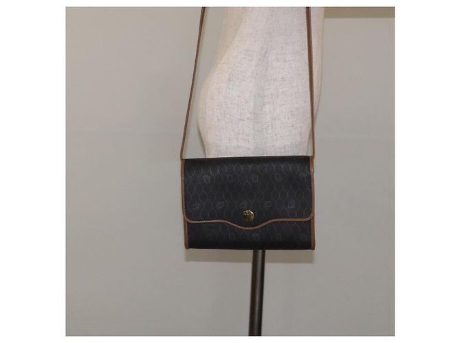 Borsa a spalla in tela a nido d'ape Christian Dior PVC nera e dorata Auth SW976 - vista 21