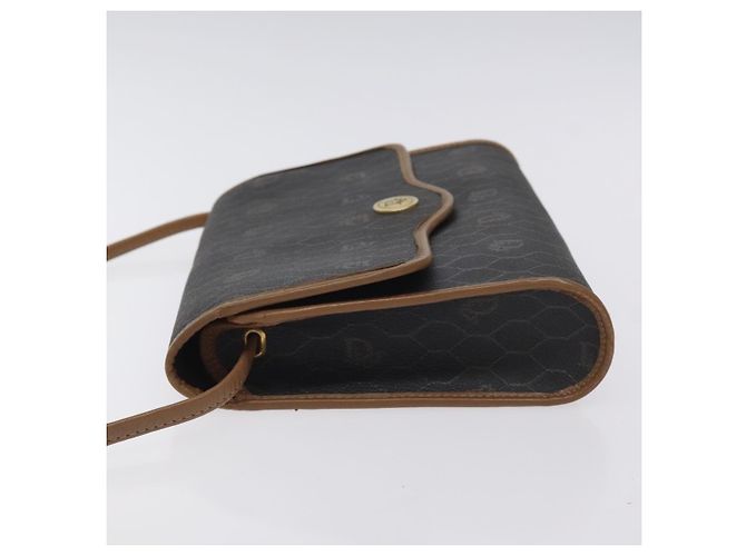 Borsa a spalla in tela a nido d'ape Christian Dior PVC nera e dorata Auth SW976 - vista 4
