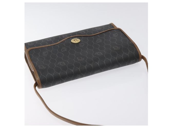 Borsa a spalla in tela a nido d'ape Christian Dior PVC nera e dorata Auth SW976 - vista 6