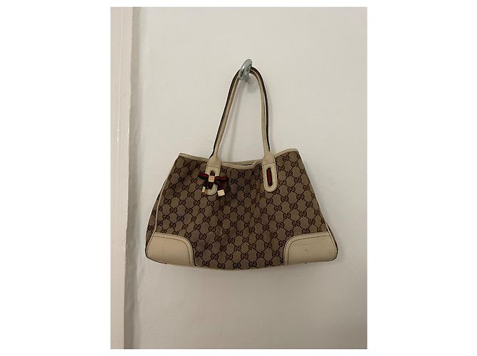 Borsa Gucci beige in cotone - vista 3