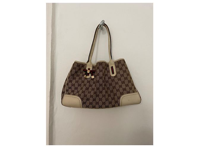 Borsa Gucci beige in cotone - vista 4