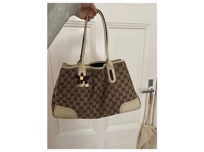 Borsa Gucci beige in cotone - vista 7