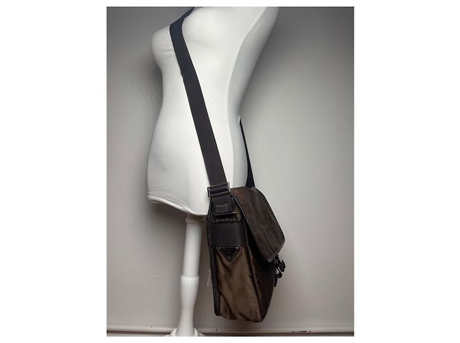 Vintage Prada Polyester Tasche khaki braun - Ansicht 15
