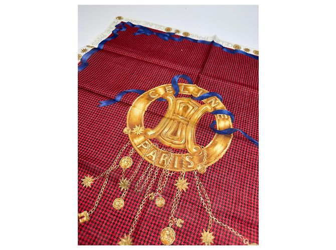 Céline Sciarpa vintage Celine Paris Triomphe Rossa Multicolore - vista 2