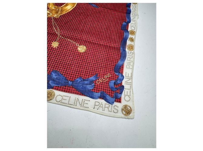 Céline Sciarpa vintage Celine Paris Triomphe Rossa Multicolore - vista 3