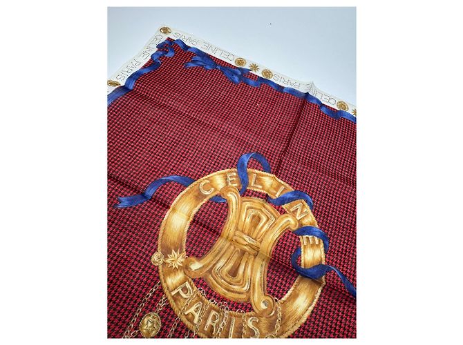 Céline Sciarpa vintage Celine Paris Triomphe Rossa Multicolore - vista 6