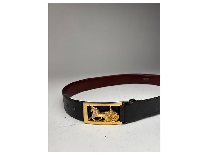 Céline Vintage Celine Paris Ledergürtel schwarz burgunder - Ansicht 2