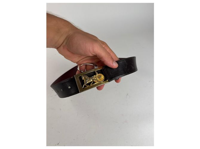 Céline Vintage Celine Paris Ledergürtel schwarz burgunder - Ansicht 3