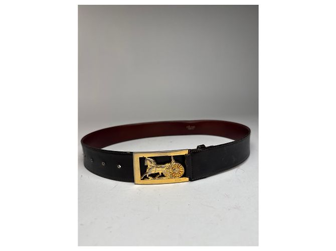 Céline Vintage Celine Paris Ledergürtel schwarz burgunder - Ansicht 4