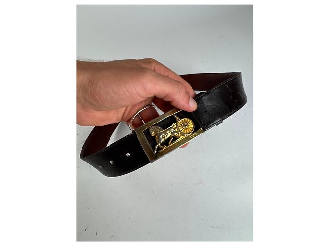 Céline Vintage Celine Paris Ledergürtel schwarz burgunder - Ansicht 5