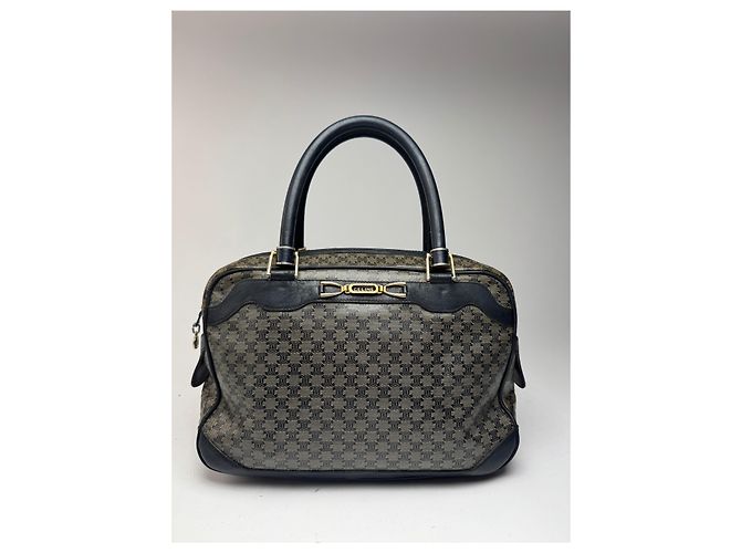Céline Vintage Celine Paris Triomphe Monogramm Ledertasche Grau - Ansicht 15