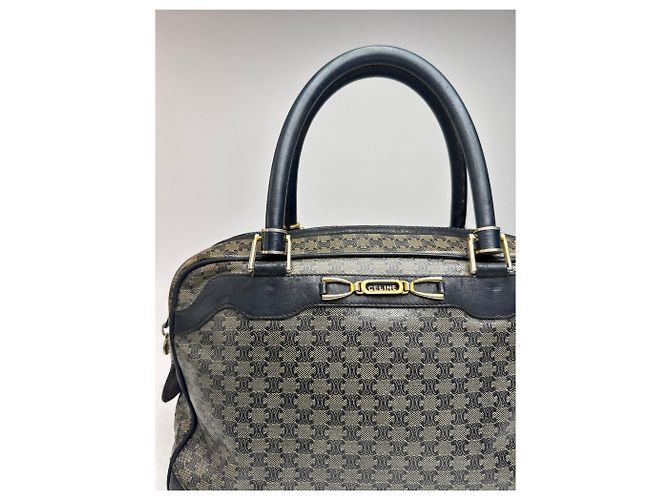 Céline Vintage Celine Paris Triomphe Monogramm Ledertasche Grau - Ansicht 2