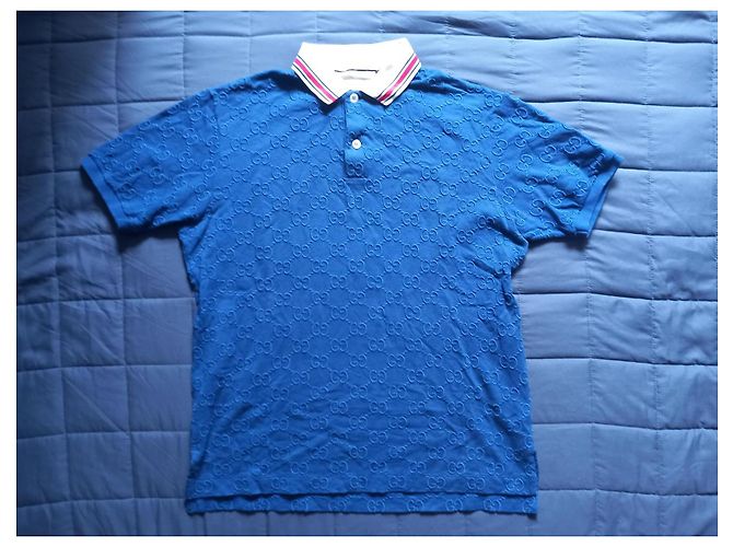 Polo Gucci in cotone blu con ricamo GG - vista 2