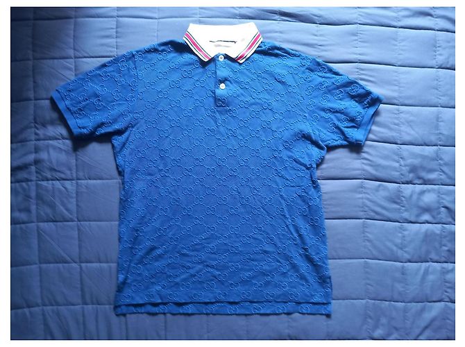 Polo Gucci in cotone blu con ricamo GG - vista 3
