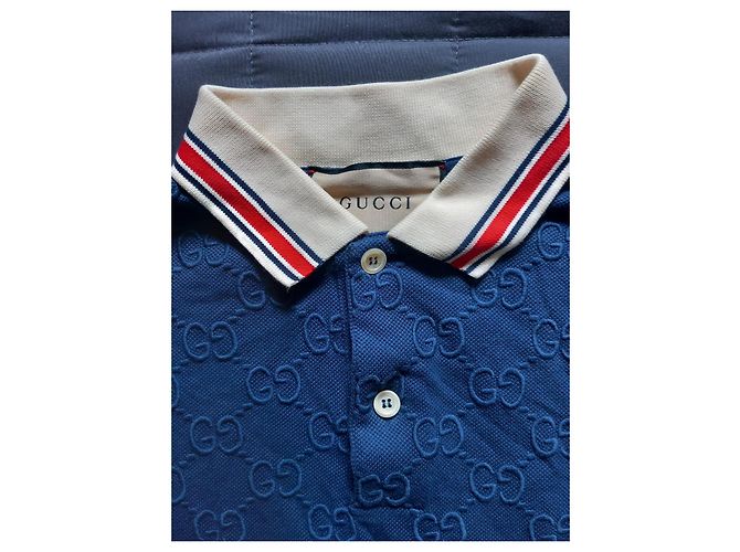 Polo Gucci in cotone blu con ricamo GG - vista 6