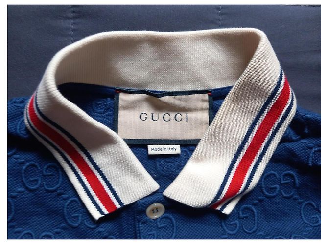Polo Gucci in cotone blu con ricamo GG - vista 7