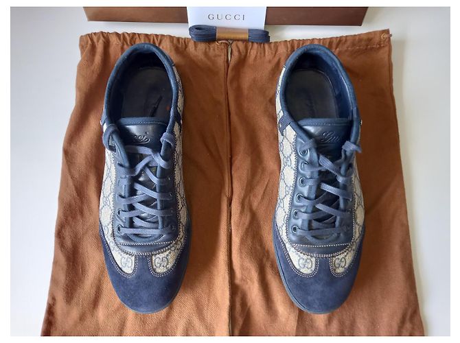 Sneakers basse Gucci blu in suede e tela GG - vista 2