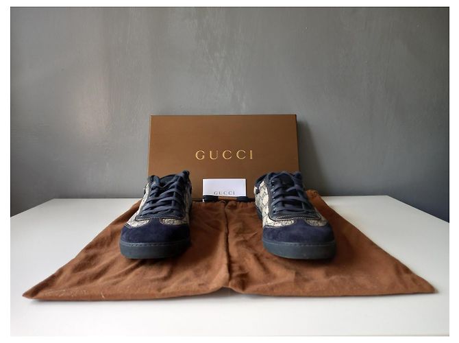 Sneakers basse Gucci blu in suede e tela GG - vista 3